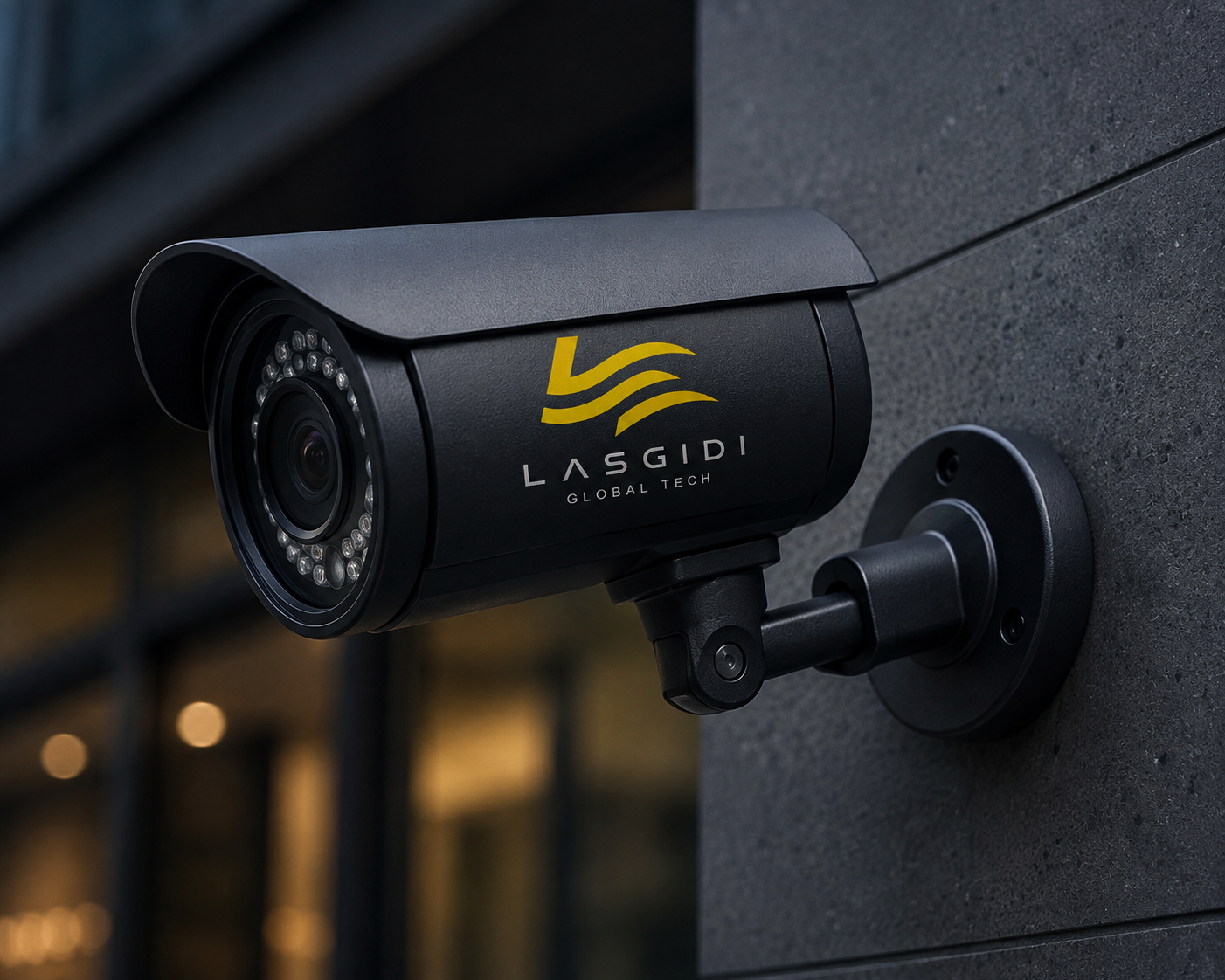 Professional surveillance camera installed in a modern corporate interior